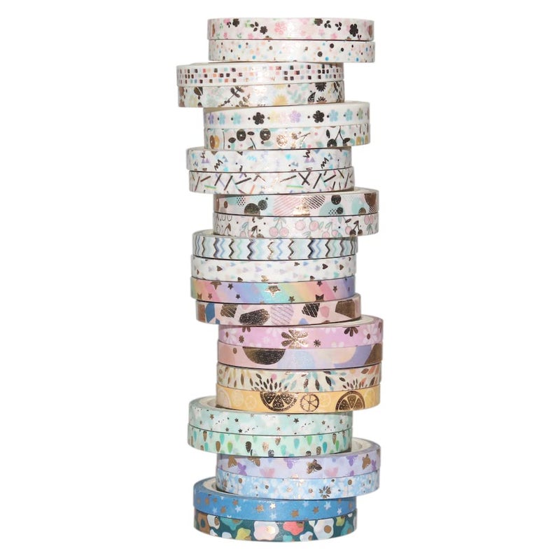 YUBBAEX 24 Rolls Skinny Washi Tape Set Gold Foil Print Decorative Tapes for Arts, DIY Crafts, Bullet Journals, Planners, Scrapbooking, Wrapping (Basic 5mm) - Image 4